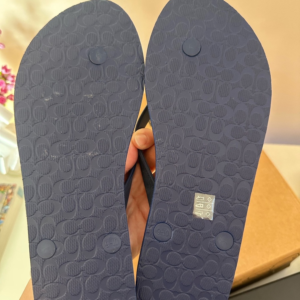 Coach Blue and Cream Patterned Flip Flops - Picture 3 of 5